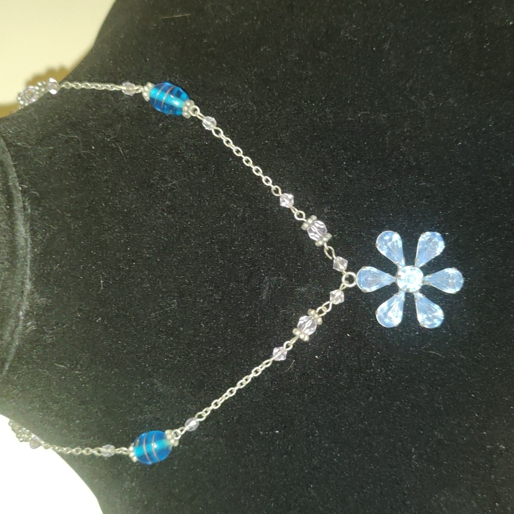 Ladies Light Blue Flower Necklace with accent beads